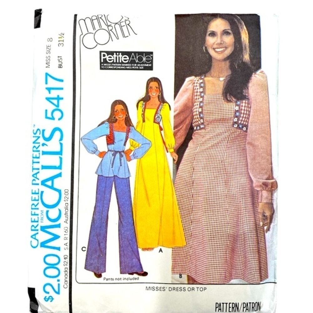 Vintage 1977 Mccalls Dress/Top Sewing Pattern